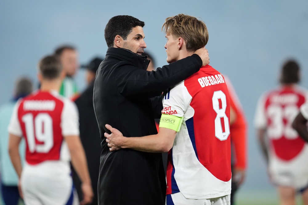 Mikel Arteta (left) insists Martin Odegaard is the man to lead Arsenal (Adam Davy/PA) (PA Wire)