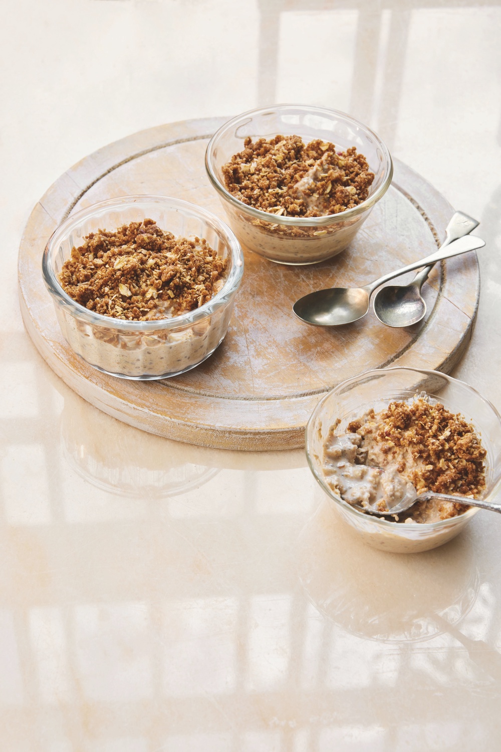 Breakfast that tastes like pudding – these apple crumble pots sneak in protein and fibre to keep you going through busy mornings (Clare Winfield)