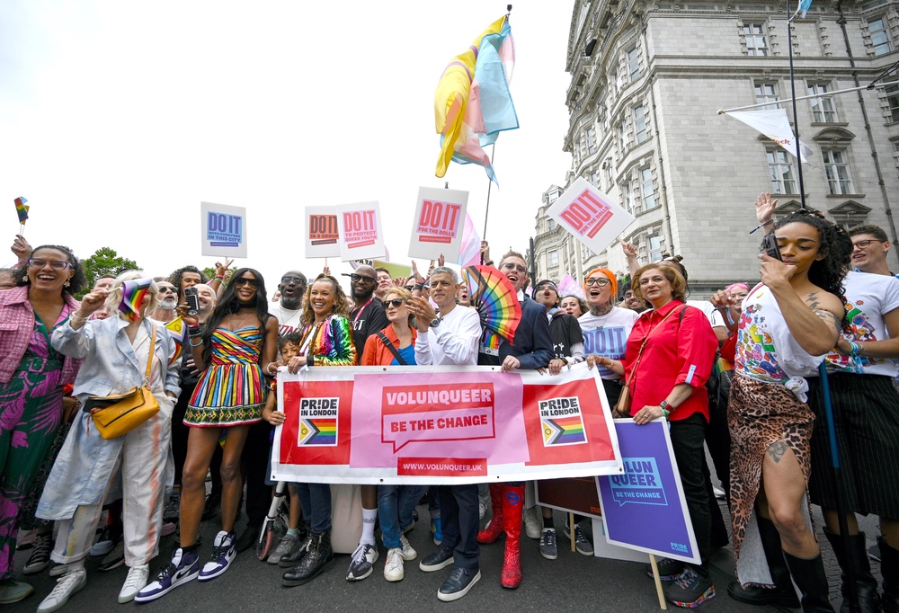 Christopher Joell-Deshields with celebrities including Naomi Campbell and Vanessa Williams at the 2025 Pride event (Getty)