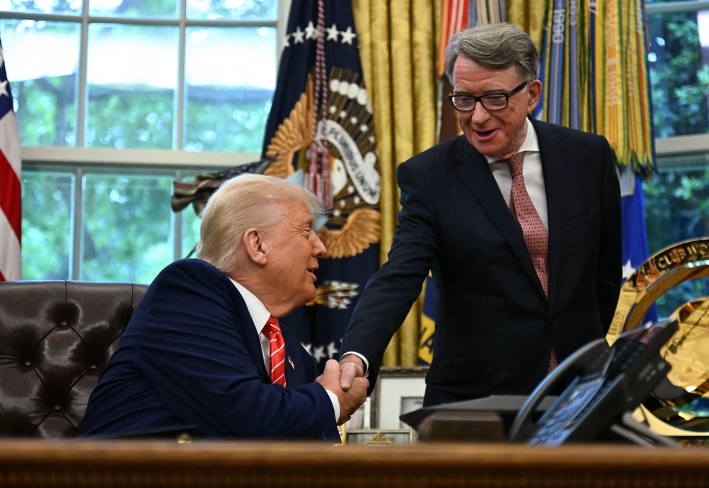 Trump previously denied ever meeting Mandelson at the time he was sacked from his post in September, despite being pictured with him in the Oval Office (AFP/Getty)