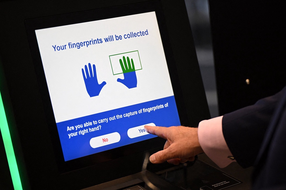 EES, rolled out fully in April, involves people from third-party countries such as the UK having their fingerprints registered and photograph taken (AFP/Getty)