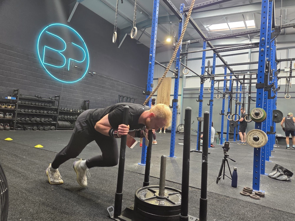 The sled push soon saps the energy from my legs (Grenade)