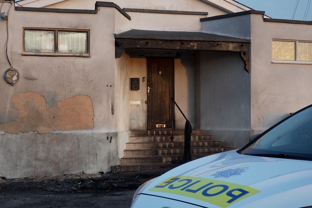 Damage outside the front entrance of the mosque in Phyllis Avenue, Peacehaven (Jamie Lashmar/PA)