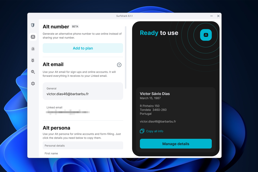 Surfshark can create fake personal information to use online, including a temporary email address (The Independent)