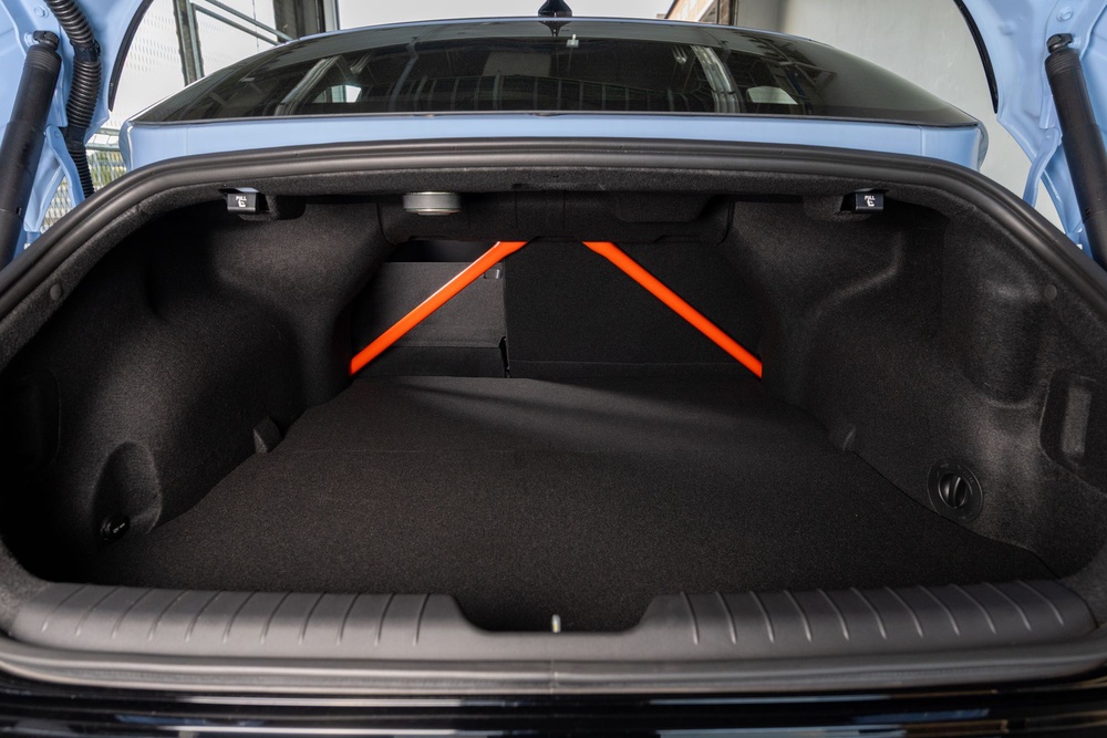 Additional bracing in the Hyundai Ioniq 6s boot shows the modification work that has been done (Hyundai)