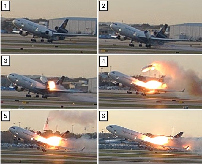 NTSB released images from the Nov. 4 crash of a UPS Boeing MD-11F airplane in Louisville, Kentucky (National Transportation Safety Board)