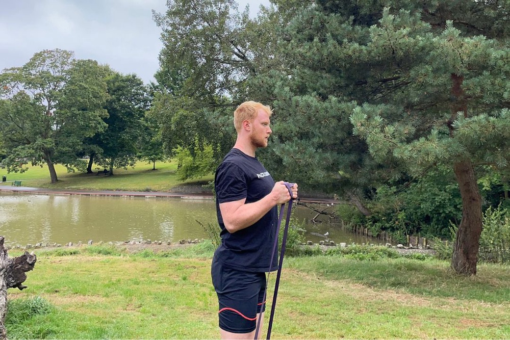 The Independent's senior fitness writer Harry Bullmore believes resistance bands are an excellent, accessible and affordable muscle-strengthening tool for beginners (The Independent/Harry Bullmore)