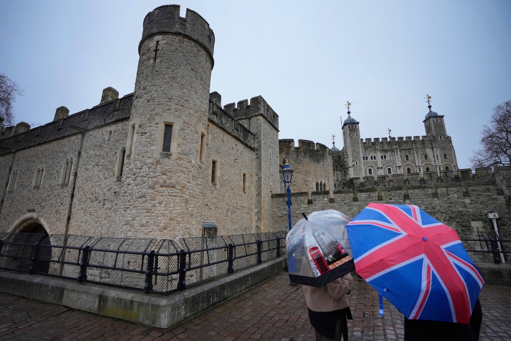 The crown jewels are held at the Tower of London, pictured (AP)
