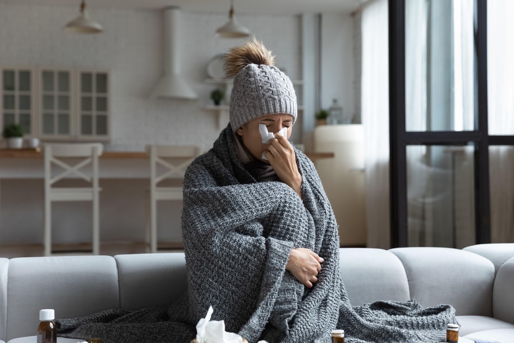Colds and flu are spread by virus-laden droplets