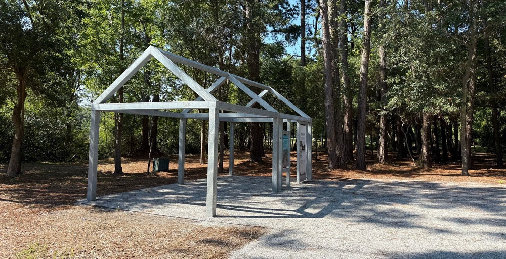 ‘Ghosted’ structures at Mitchelville Historic Freedom Park (Annabel Grossman / The Independent)