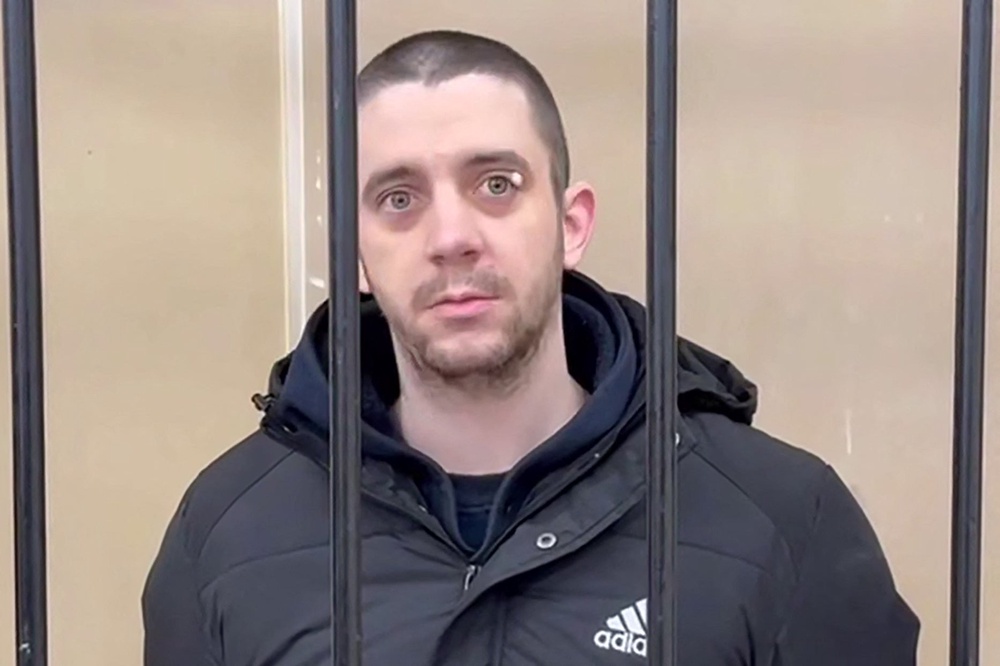 Hayden Davies, a British citizen accused of participating as a mercenary in an armed conflict, attends his verdict hearing at the supreme court in Donetsk, Russian-controlled Ukraine (AFP/Getty)