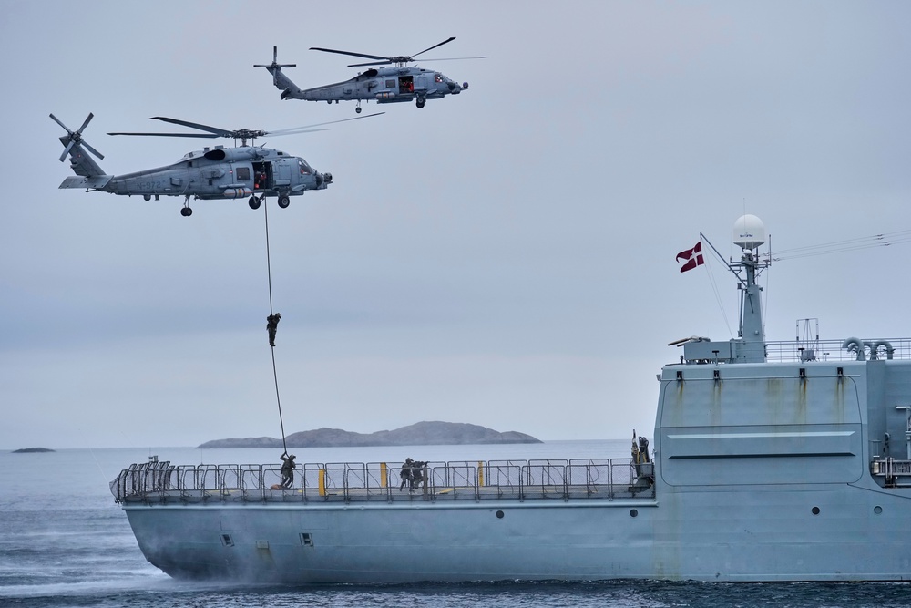Danish military forces participate in an exercise with hundreds of troops from several European Nato members in the Arctic Ocean in Nuuk, Greenland (AP)