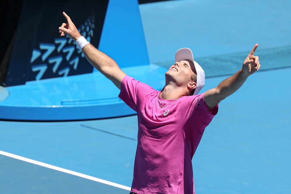 Fery defeated an ill Cobolli to win on his overseas grand slam main draw debut at the Australian Open (AFP via Getty)