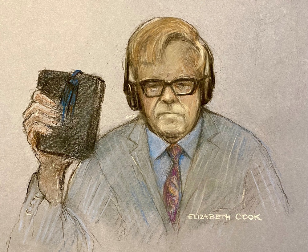 Sir Elton John giving evidence in February during the trial (PA)