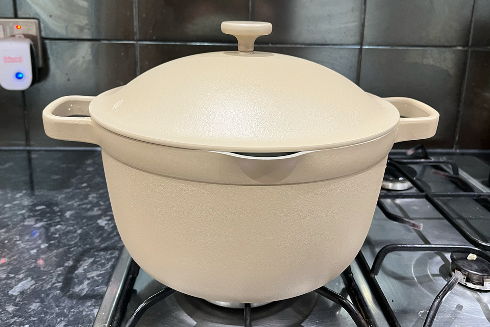 The Our Place perfect pot looks great on the countertop (Alice Reynolds/The Independent)