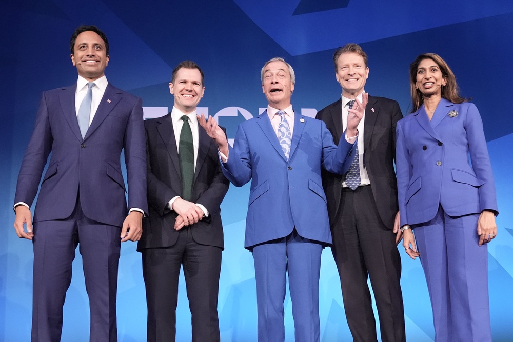 Reform UK leader Nigel Farage and his top team, which include recent defectors from the Conservatives (PA Wire)