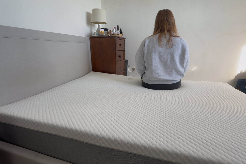 I was able to bounce on the mattress without spilling the water from a wine glass next to me on the surface (Lucy Smith/The Independent)