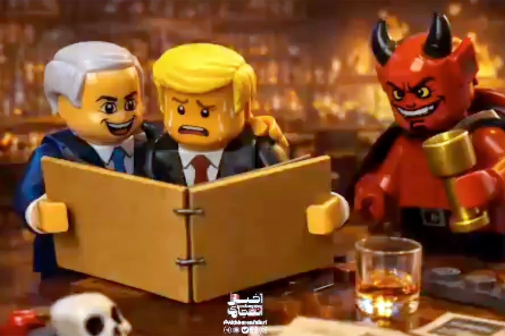 One video depicts Trump being shown the Epstein files by Satan (Iran state media)