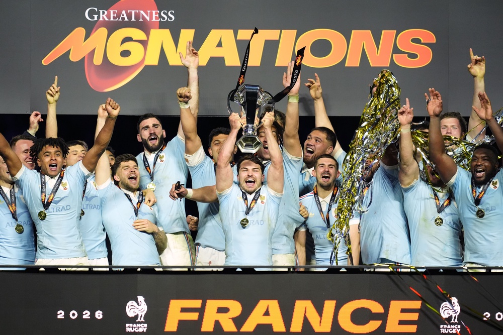 France’s Antoine Dupont lifts the Six Nations trophy (PA Wire)
