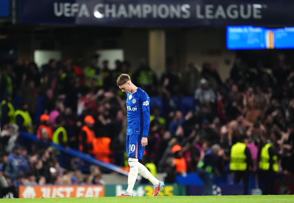 Cole Palmer looks disconsolate during Chelsea’s Champions League defeat by PSG (PA)