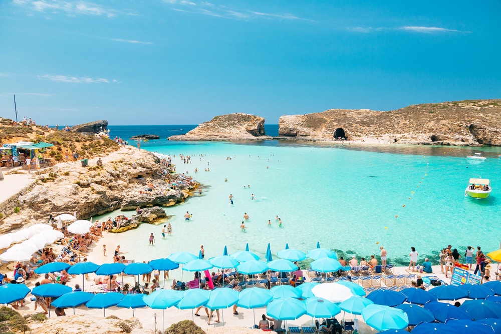 The Maltese archipelago — comprising the islands of Malta, Gozo and Comino — has sensational shorelines with world-class dive sites. Pictured is the Blue Lagoon on Comino (Getty Images)