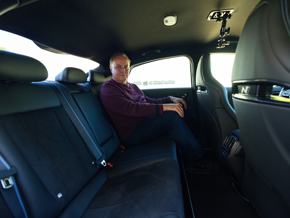 There's as much space in the back of the Hyundai Ioniq 6 N as other Ioniq 6s, which means plenty of room as you can see. Plus there's a camera mount for drivers to record their track day exploits. (Hyundai)