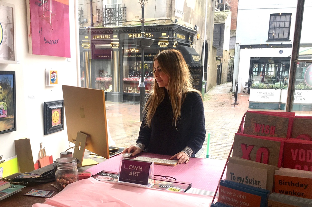 Jilly Piper runs Sabotage art gallery in Worthing, and says she doesn't want the Greens or Reform to take control of the council (Harry Cockburn/The Independent)