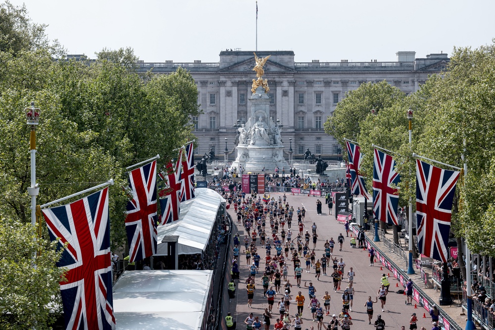 The London Marathon finish line with Buckingham Palace in the background (PA Media)