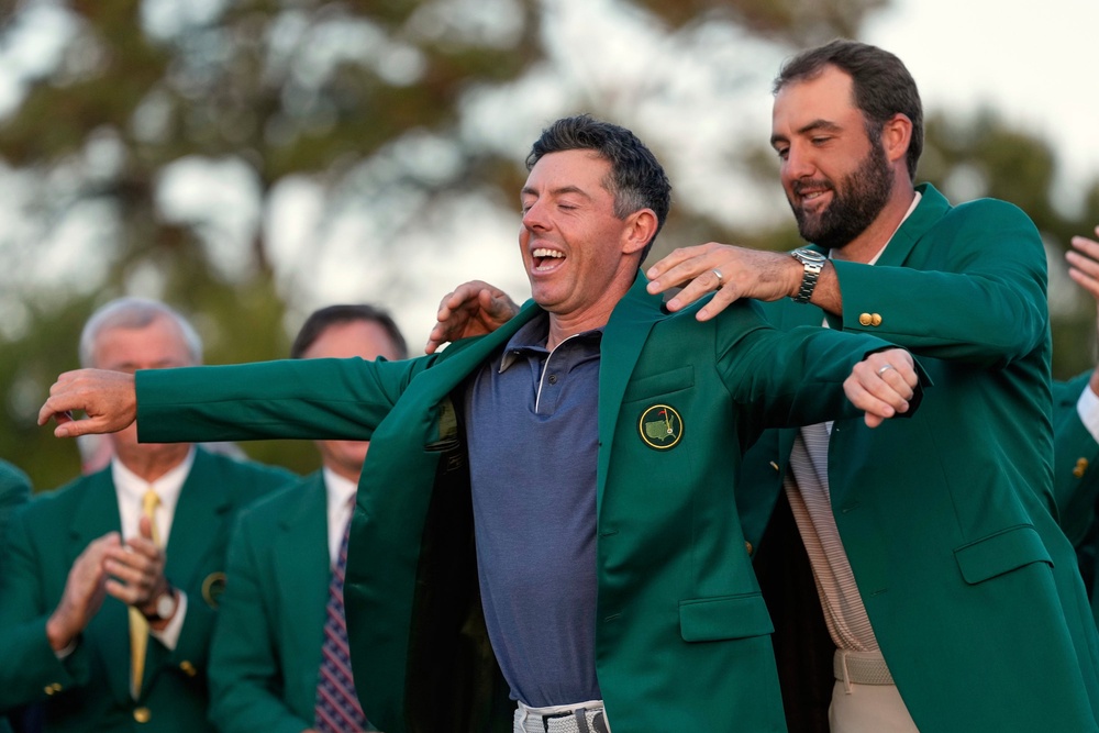 Rory McIlroy slips on the green jacket after victory at The Masters (Copyright 2025 The Associated Press. All rights reserved)