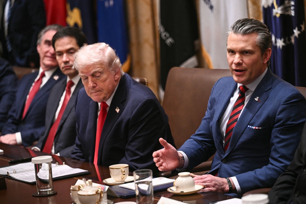 Trump said that Defense Secretary Pete Hegseth was 'born for this role' (AFP via Getty Images)