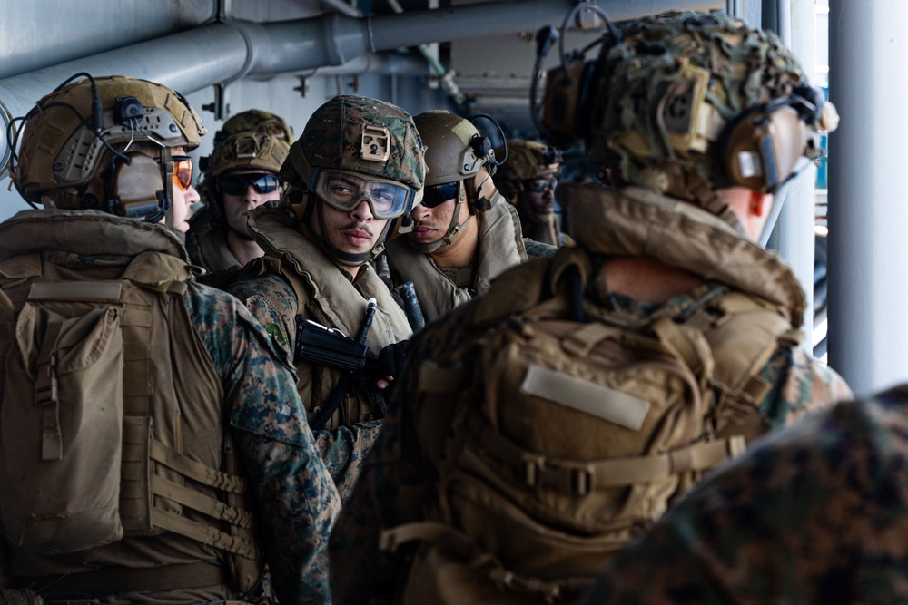 In recent weeks, thousands of Marines and sailors have been deployed to the Middle East aboard Navy ships, some of which are enforcing a US blockade in the Strait of Hormuz (US Centcom)