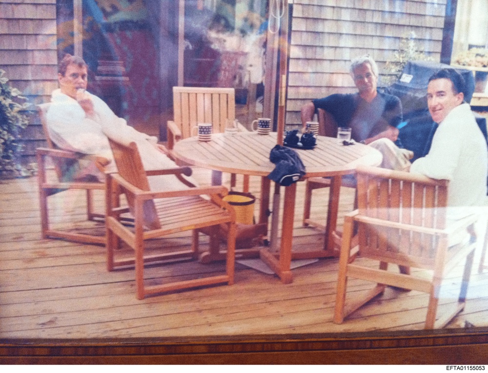 Lord Mandelson (right) with Jeffrey Epstein (centre) and Andrew Mountbatten-Windsor (left), in a photograph released as part of the Epstein files (US Department of Justice)