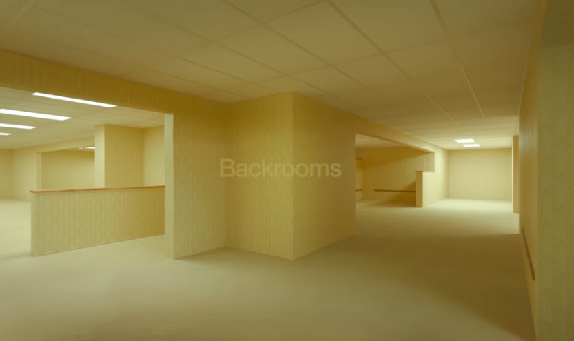 The concept of Backrooms first originated when a 4chan user shared a photograph of a large, sterile carpeted room with fluorescent lights on a paranormal-themed board (A24)