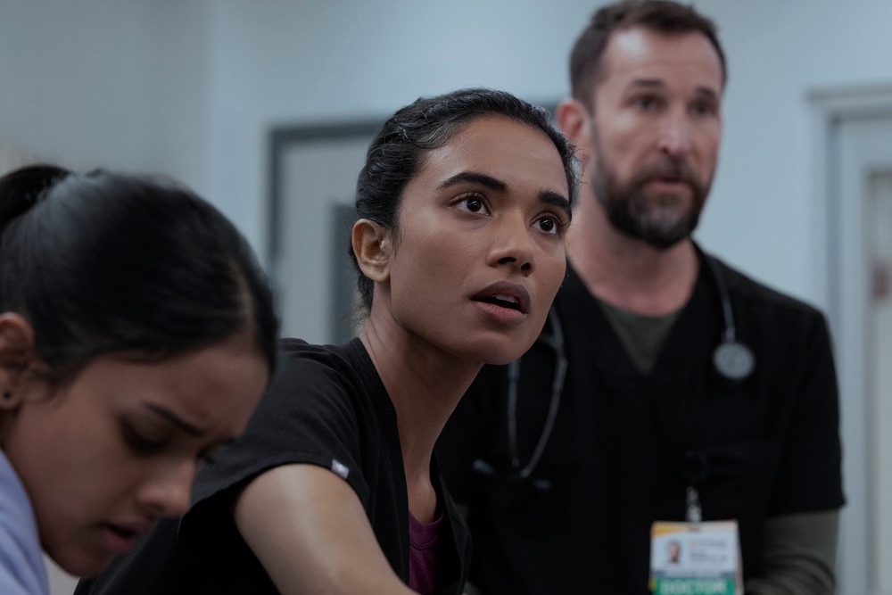 Supriya Ganesh (middle) has played an integral part on 'The Pitt' since season one, starring as Dr. Samira Mohan (Warrick Page/MAX)