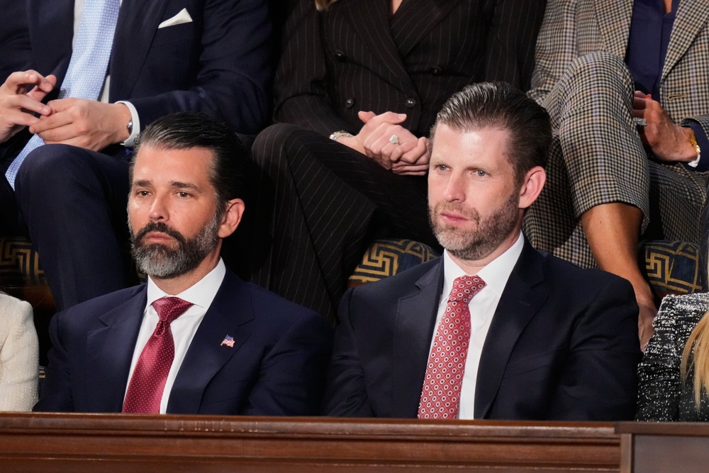 Donald Trump Jr, left, and Eric Trump, right, have been invited to fight Hunter Biden as part of the ‘Channel 5 Carnival’ in late April (AP)