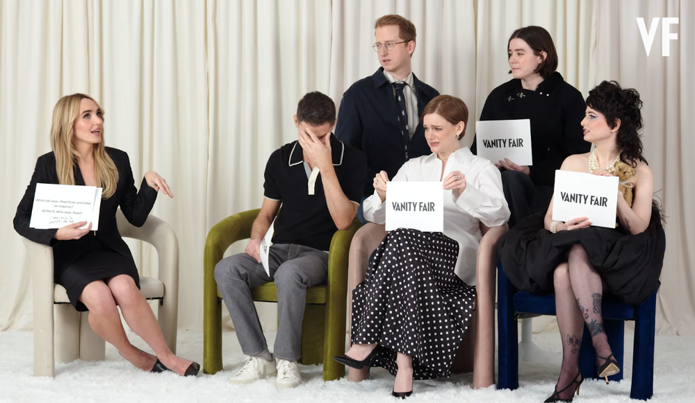 Chloe Fineman telling her co-stars the story of when she was fired as a camp counselor (Vanity Fair)