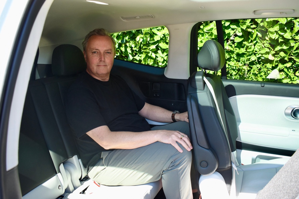Third row space is good enough for Steve, with good headroom despite the sloping roof line (Suki Basford)