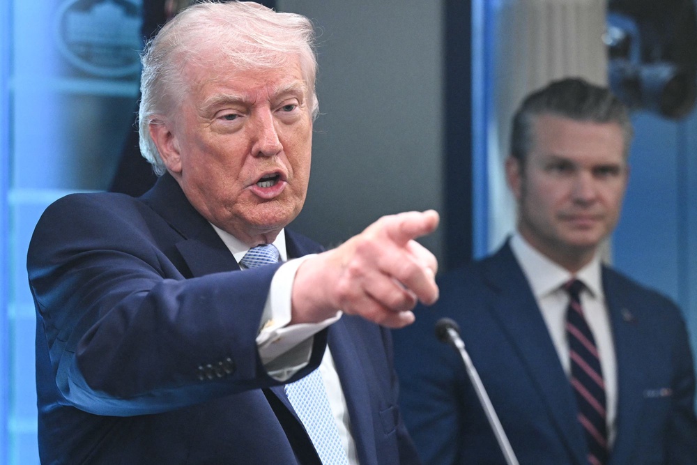 Donald Trump (L) and his defence secretary (R) face criticism over their rhetoric around the war (AFP/Getty)
