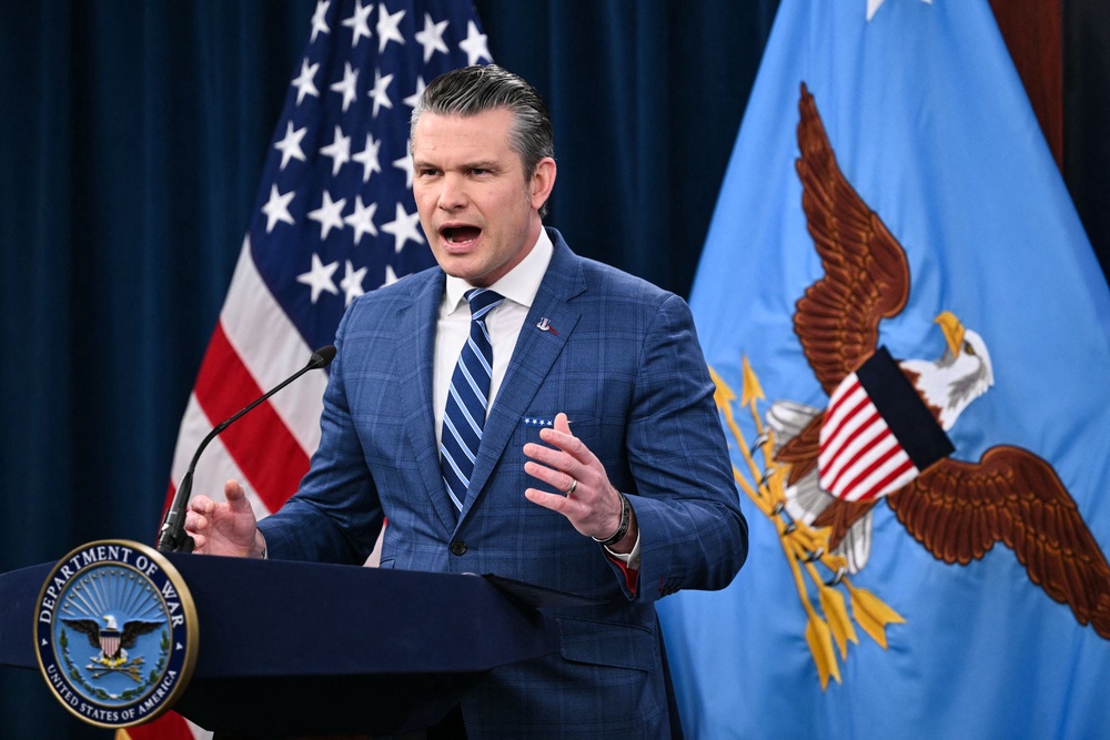 Hegseth told reporters Wednesday that the US military ‘will be hanging around’ in Iran despite the ceasefire deal (AFP/Getty)