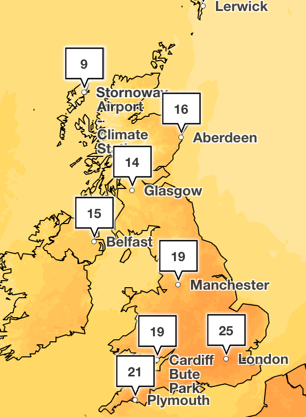 The warmest weather is forecast for the south of England (Met Office)