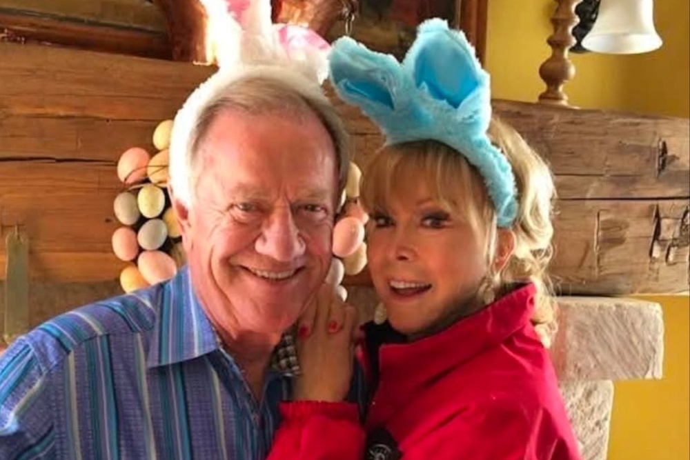 Barbara Eden and her husband Jon Eicholtz posed in colorful bunny ears on Easter Sunday (@officialbarbaraeden / Instagram)