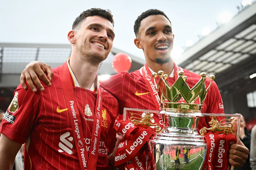 Andy Robertson, left, and Trent Alexander-Arnold were brothers-in-arms at Liverpool (AFP/Getty)