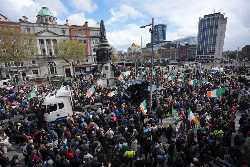 Protesters listen to speeches on O’Connell Street (Niall Carson/PA) (PA Wire)