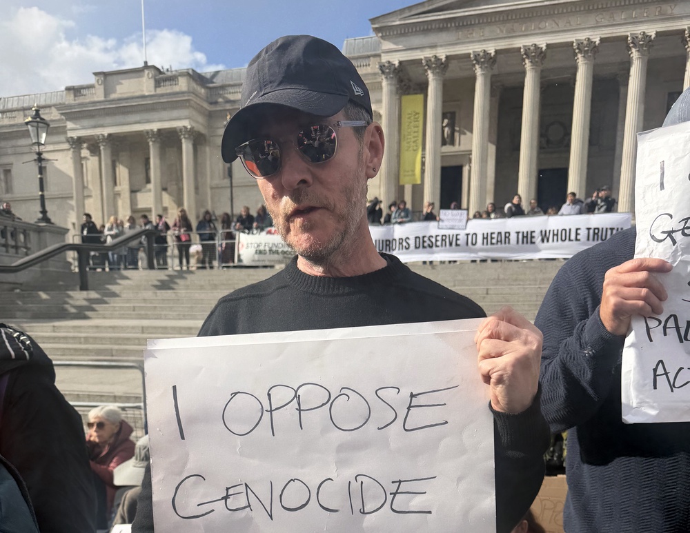 Massive Attack musician Robert Del Naja during the demonstration against the ban on Palestine Action, in Trafalgar Square, central London (Blaise Cloran/PA) (PA Wire)