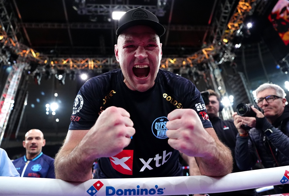 Tyson Fury celebrates victory (Bradley Collyer/PA) (PA Wire)