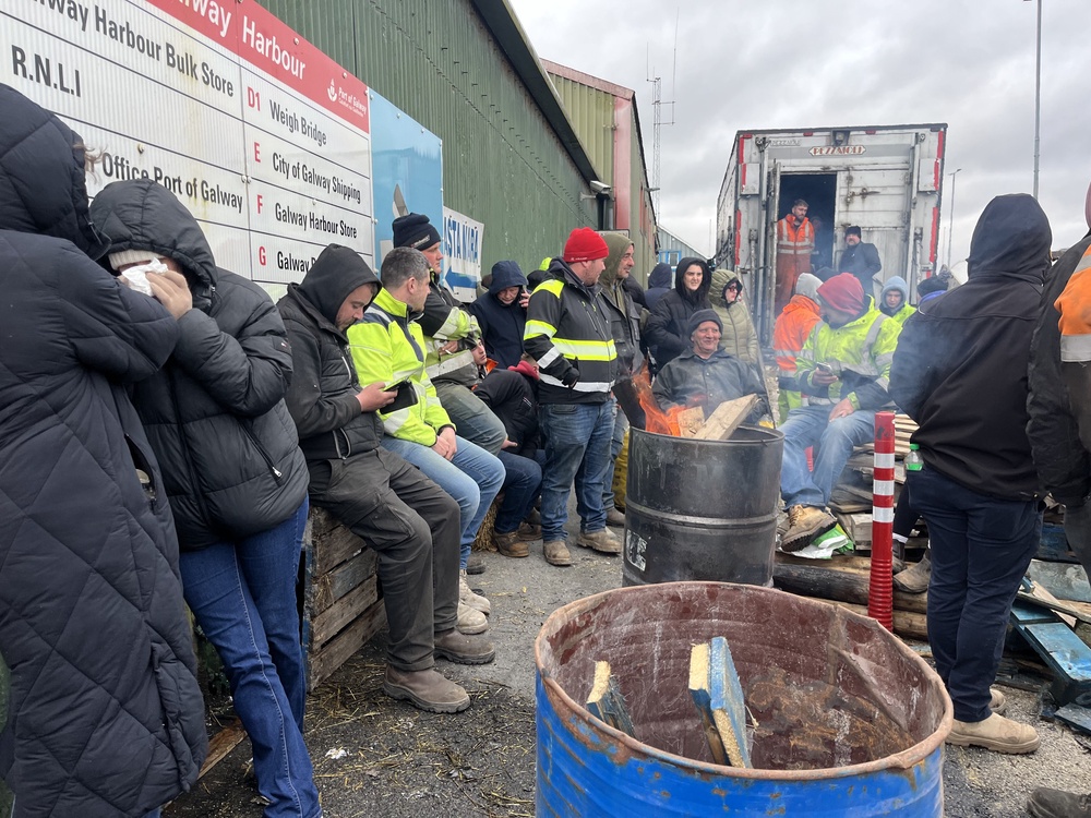 Protesters take part in a blockade at the docks in Galway Docks (Claudia Savage/PA)