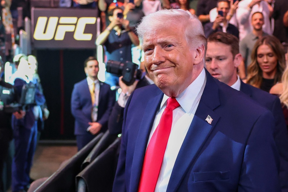 Donald Trump at a UFC event in Miami on Saturday (AP)