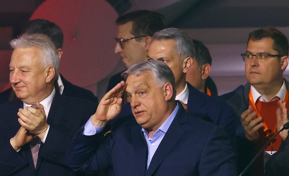 Orban salutes his supporters as his 16-year tenure comes to an end (REUTERS)