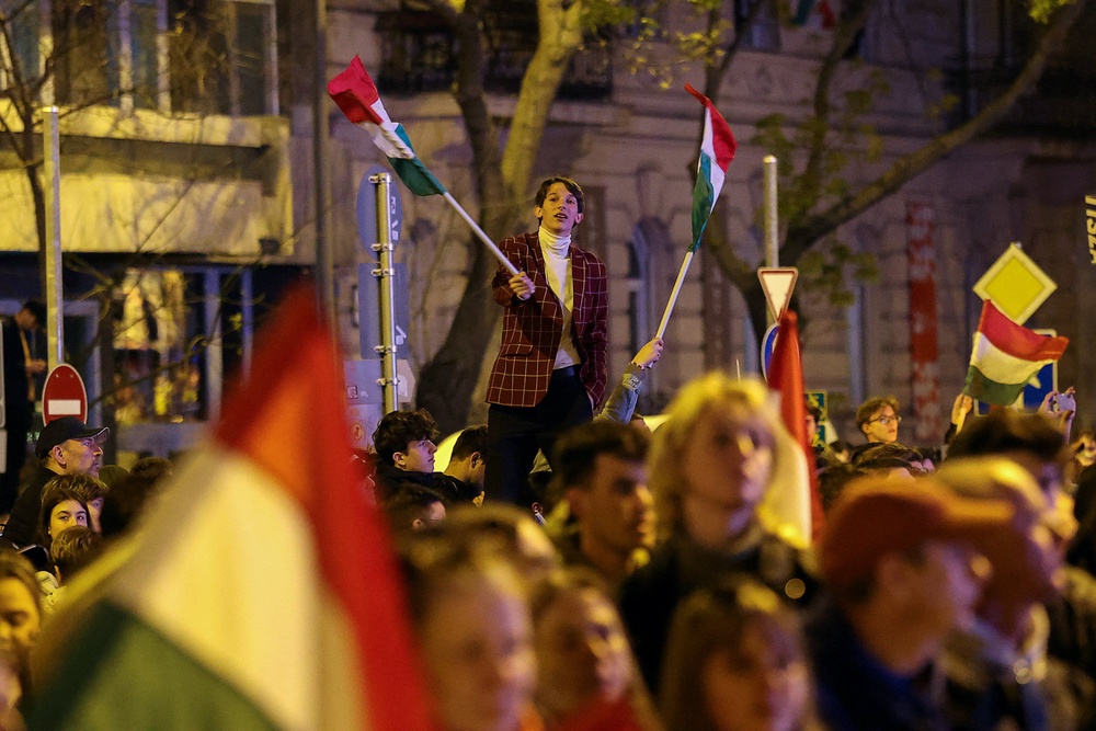 Supporters of Peter Magyar, leader of the opposition Tisza party, celebrate, after Hungarian Prime Minister Viktor Orban conceded defeat (REUTERS)