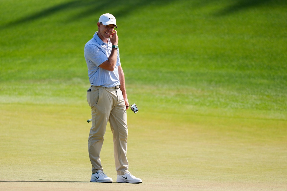 Rory McIlroy walks to green on the eighth hole during the final round of the Masters (Matt Slocum/AP) (AP)